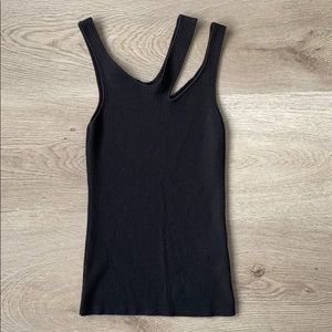 Ribbed Knit tank top with asymmetrical straps